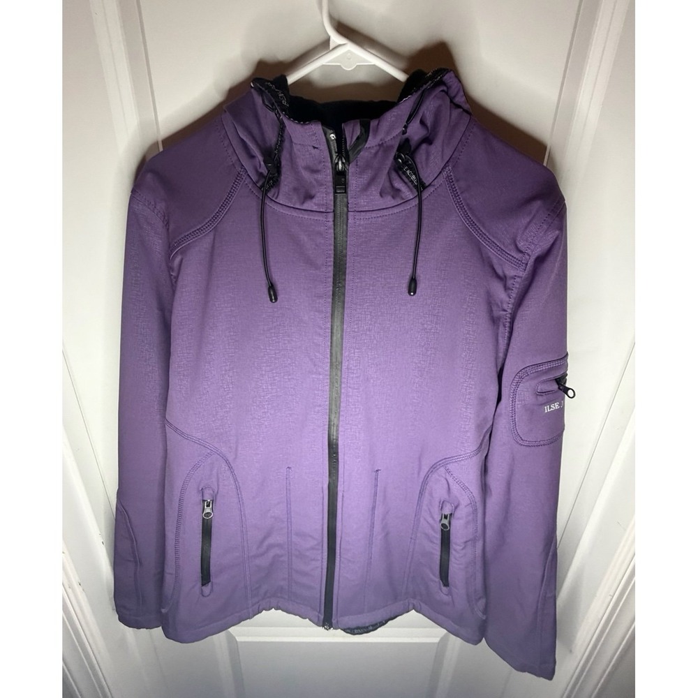 Ilse Jacobsen Denmark Purple Soft Shell‎ Hornbaek Hooded Raincoat Womens Medium